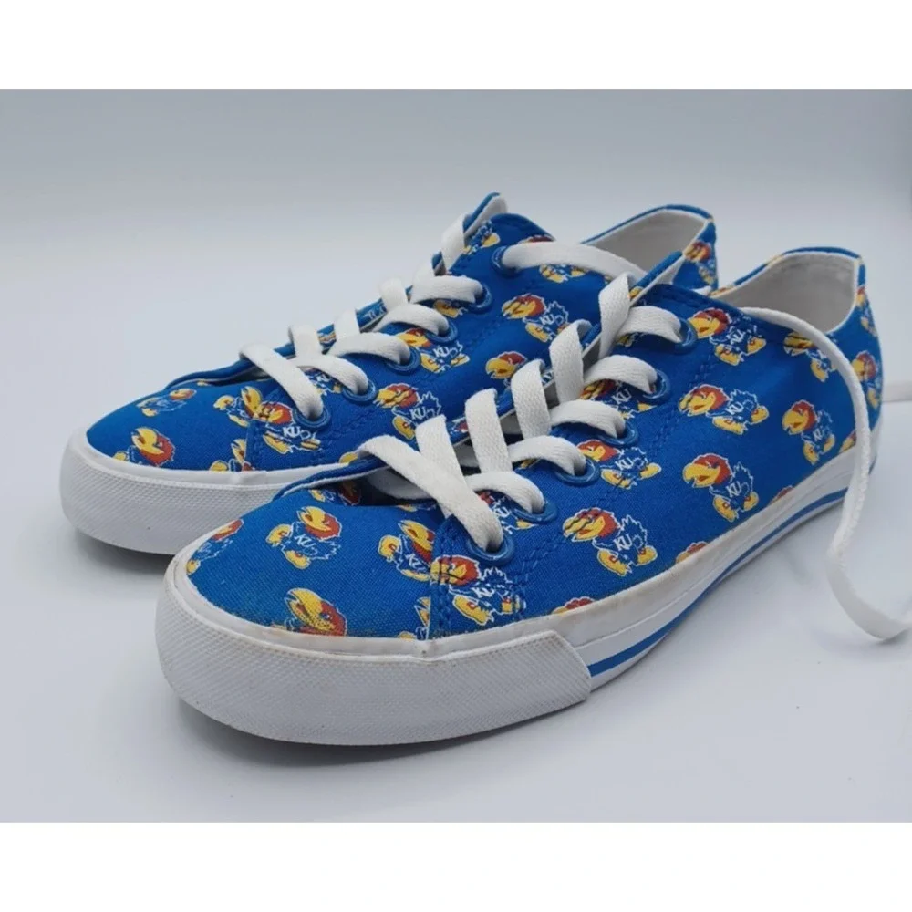 Unisex Row One NCAA Kansas Jayhawks All Over‎ Logo Low Top Lace Up Shoes W6 M4.5